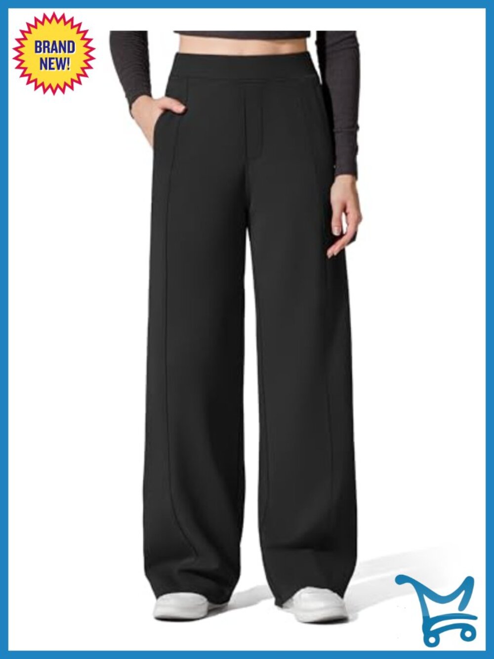 Fleece Lined Wide Leg Work Pants High Rise Pull On Trousers